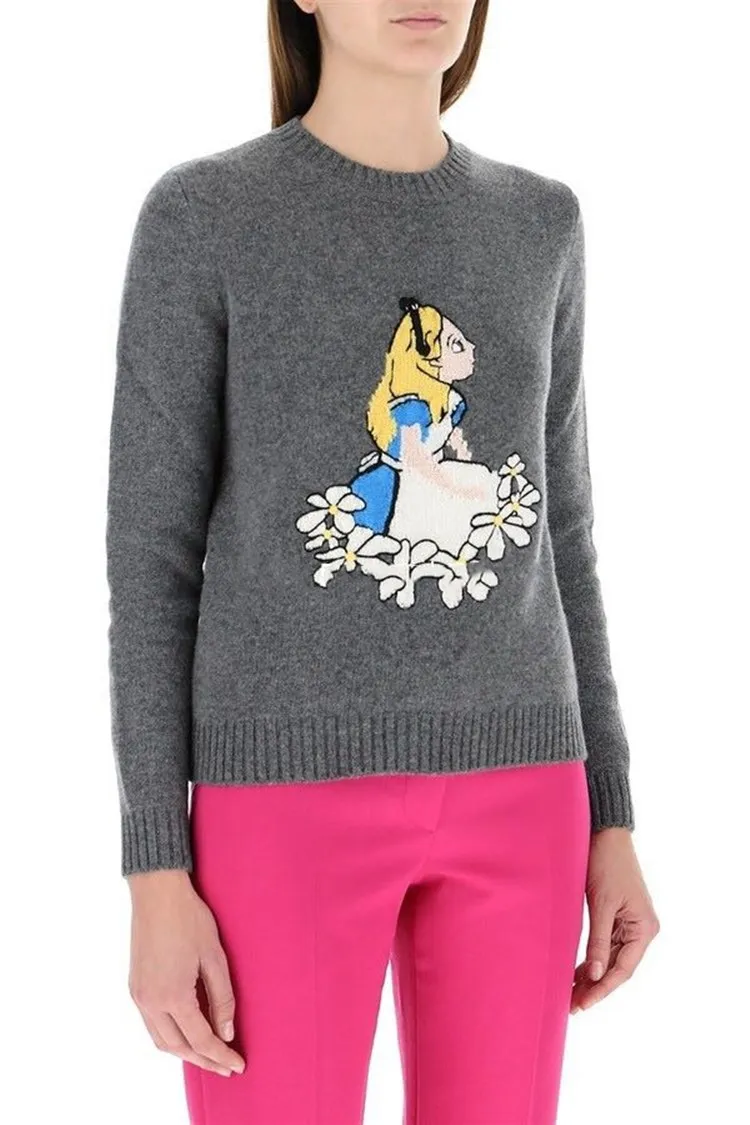 Женский свитер 2020 модный Свободный Розовый пуловер с рисунком принцессы вязаный