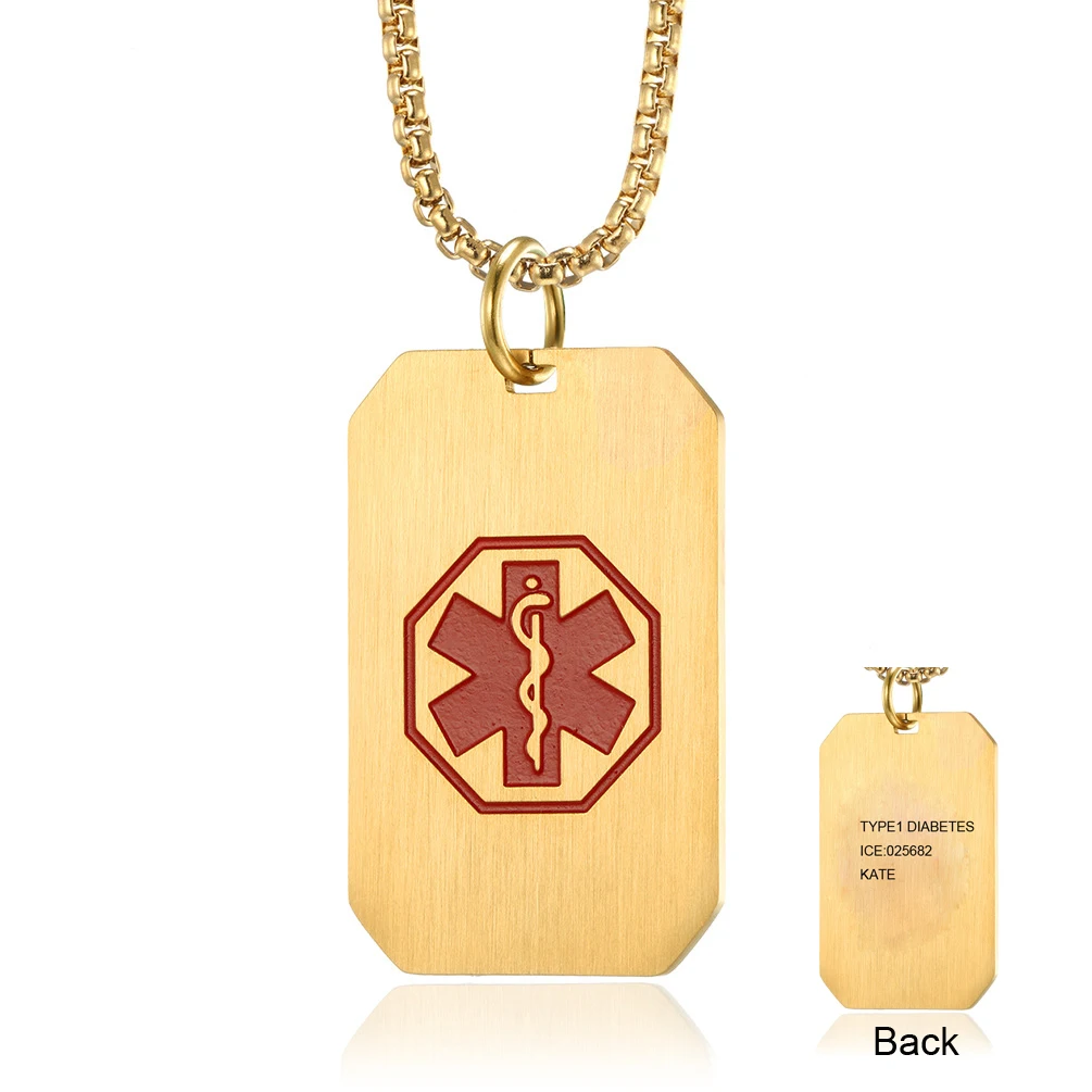 Angepasst DIY Medical Alert ID Halskette Dog Tag Anhänger für Männer Edelstahl Matte EIS SOS Halsketten Personalisierte Schmuck – Detail 3