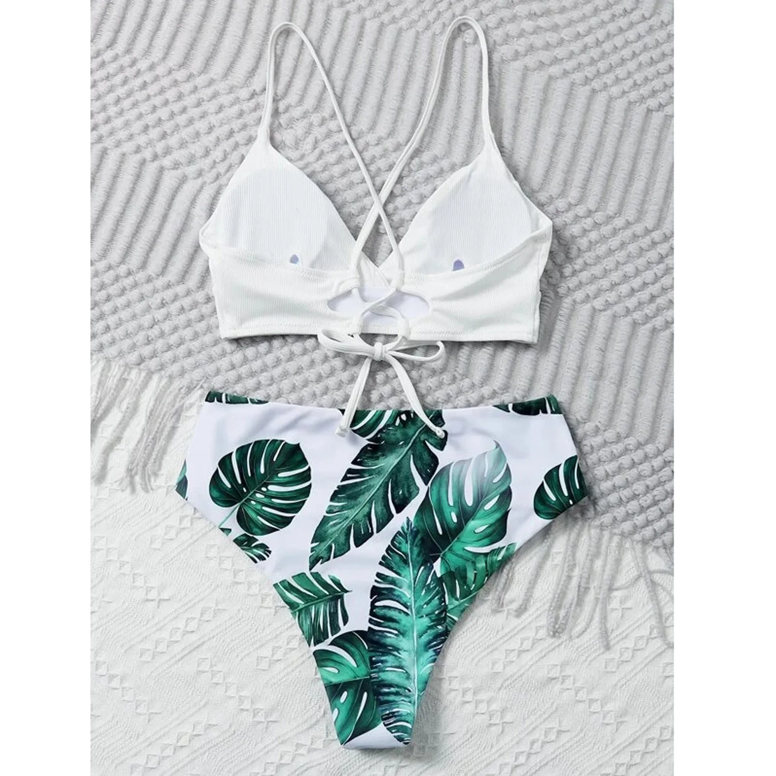 Сексуальное бикини 2021 Купальник с принтом листьев женский V-образным вырезом