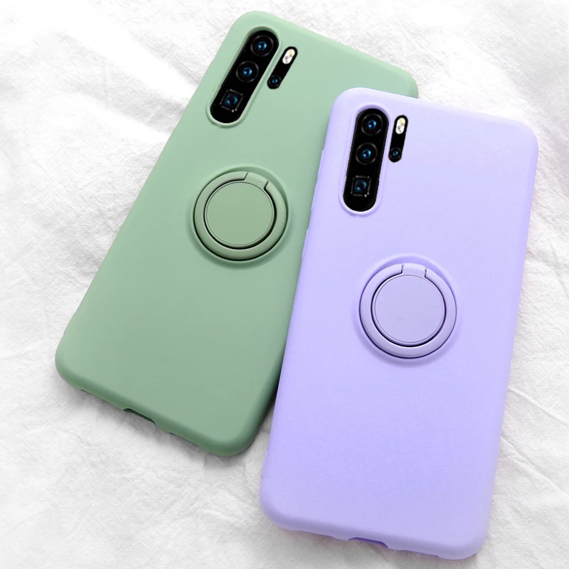 Жидкий Мягкий силиконовый чехол для Huawei P30 Pro P20 P40 Mate 20 Lite Honor 20Pro магнитный автомобильный металлический кольцевой Держатель подставка резиновые чехлы