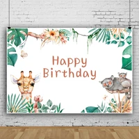 laeacco giraffe tropical jungle animal child birthday party background plant flower pattern portrait customized photo backdrops