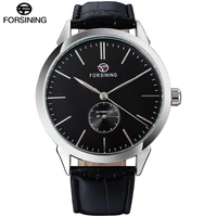 forsining mens fashion auomatic causal watch men creative mechanical wristwatches black leather simple clock relogio masculino