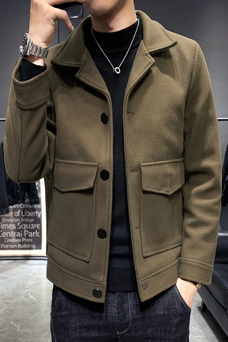 Мужская ветровка в британском стиле приталенное шерстяное пальто повседневное