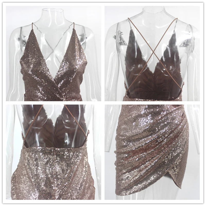 Женское Клубное платье с блестками Fuedage блестящее облегающее v образным вырезом и