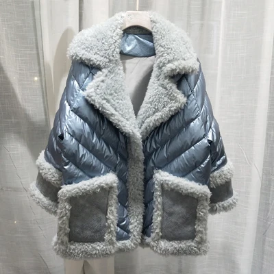 blue Натуральное шерстяное пальто Зимняя Женская 90% белая куртка-пуховик однотонная куртка с отложным воротником Новое поступление Толстая теплая верхняя одежда - Цвет: blue