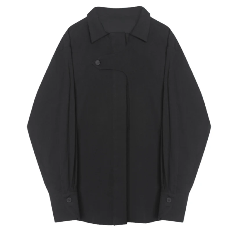 

White Irreugular Women Large Size Blouse New Lapel Long Sleeve Loose Fit Shirt Fashion Tide Spring Autumn 2021 1DD0212