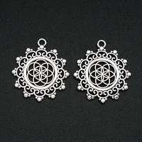 8pcslots 30x34mm antique silver plated flower of life charm mandala pendants for jewelry findings bracelets making accessories