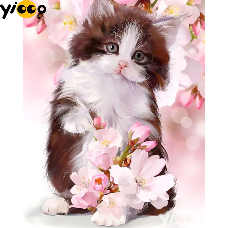 

Full Square/Round Drill Diamond Painting Cross Stitch Embroidery Cat with Flowers Rhinestone Mosaic Home Decor Gift AX2784