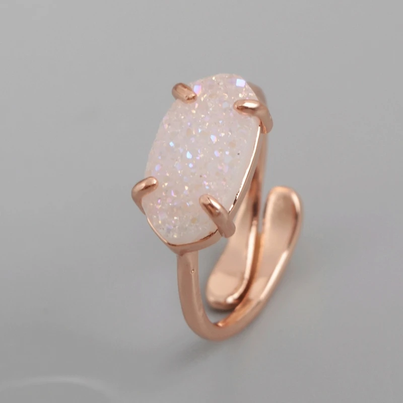 white druzy Натуральные Агаты Druzy женские кольца цвета Drusy Fasion кольцо Kendra Кольца Драгоценные камни камень черный белый серебряный девушки кольцо дропшиппинг - Цвет основного камня: white druzy