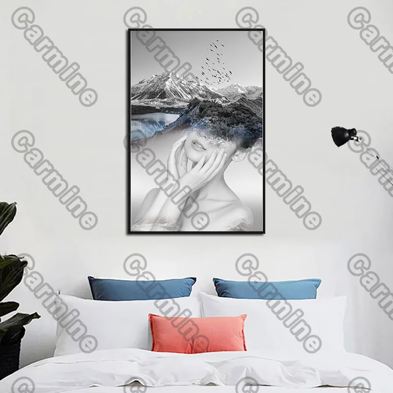 

Poster Figure Grey Beauty Sea Water Canvas Painting and Prints Wall Art Decoration for Living Room and Bedroom 2Pcs Frameless