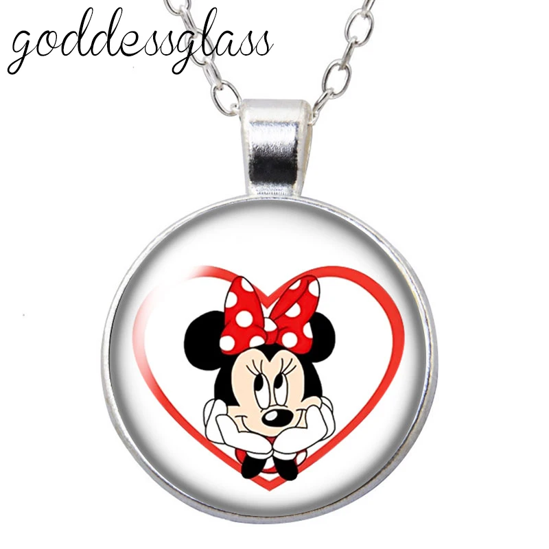 Ожерелье с подвеской Минни Маус милая Подарочная круглая стеклянная подвеска