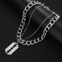 double chain blade hip hop necklace double layered alloy chain neck retro women girls jewelry accessories character head