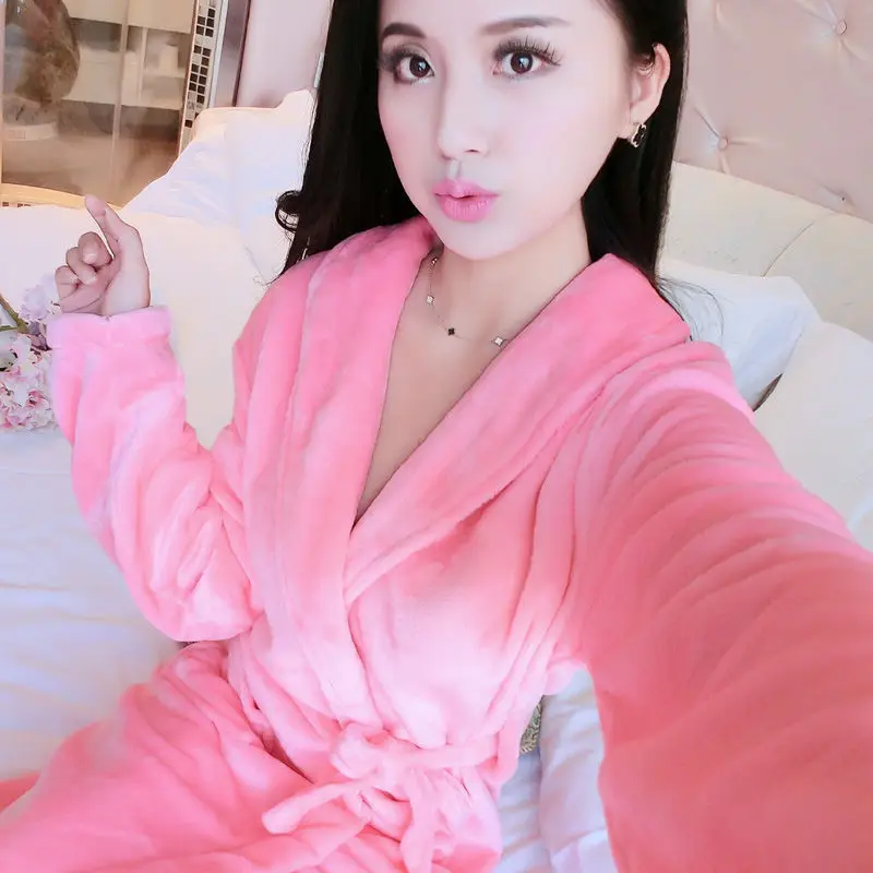 

Winter Women Robes Warm Coral Fleece Nightdress Sleepwear Female Pajamas Home Clothes Floral Dressing Gron Kimono Hotel Bathrobe
