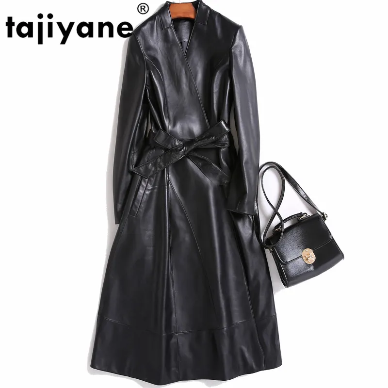 Женская длинная куртка из натуральной овечьей кожи элегантный тренчкот в