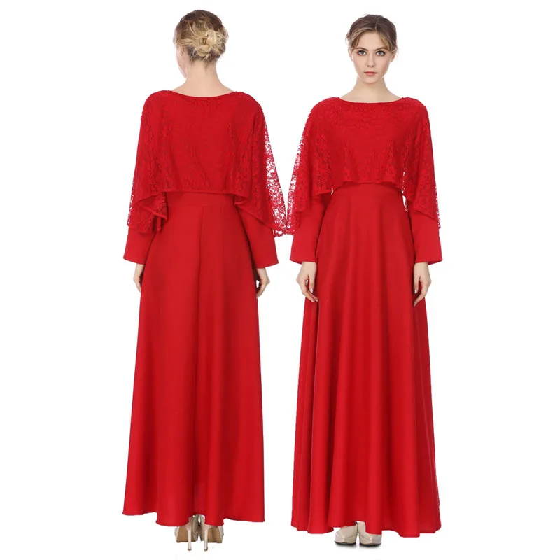 Red dress Поддельные 2 шт женские мусульманские костюмы традиционная исламская одежда турецкий арабский Ид Мубарак абайя платье кружевное женское платье - Цвет: Red dress