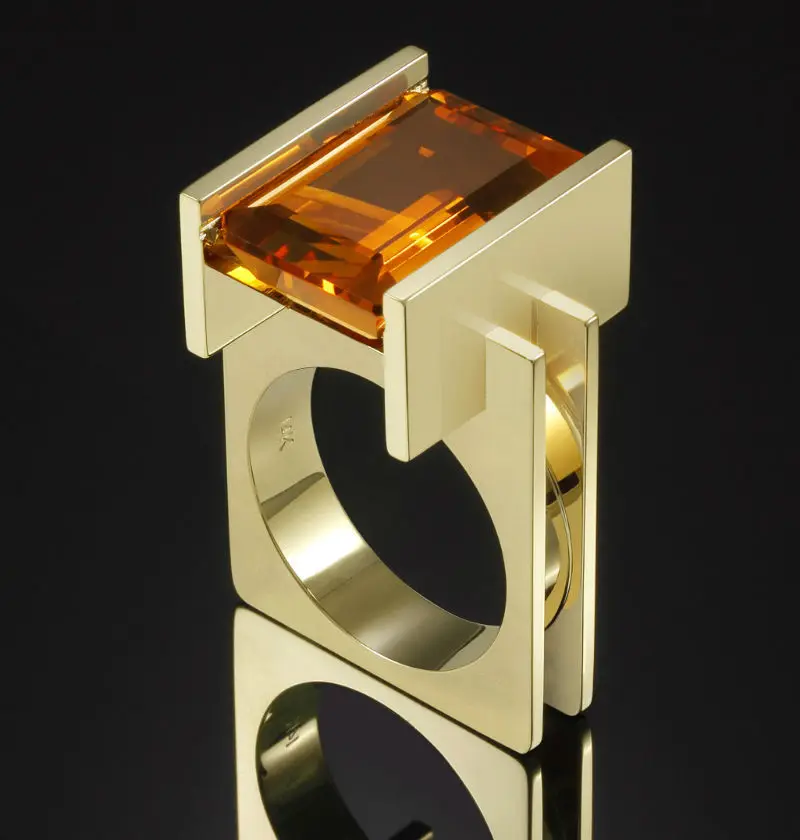 Женское золотое кольцо с натуральным цитрином 14 к роскошное обручальное