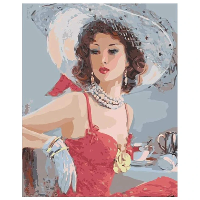 

DIY Diamond Painting Kits for Adults, Full Drill Crystal Rhinestone Painting Kit for Home Decoration Red Dress Woman
