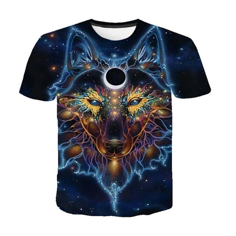 

Summer Men's T-shirt Men's Short Sleeve O-neck T-shirt Funny Animal Clothes Men's Casual 3D Wolf Print T-shirt New 2021