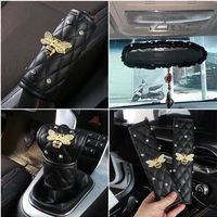 metal bee diamond encrusted gear shift collar rearview mirror seat belt cover handbrake cover car interior decoration