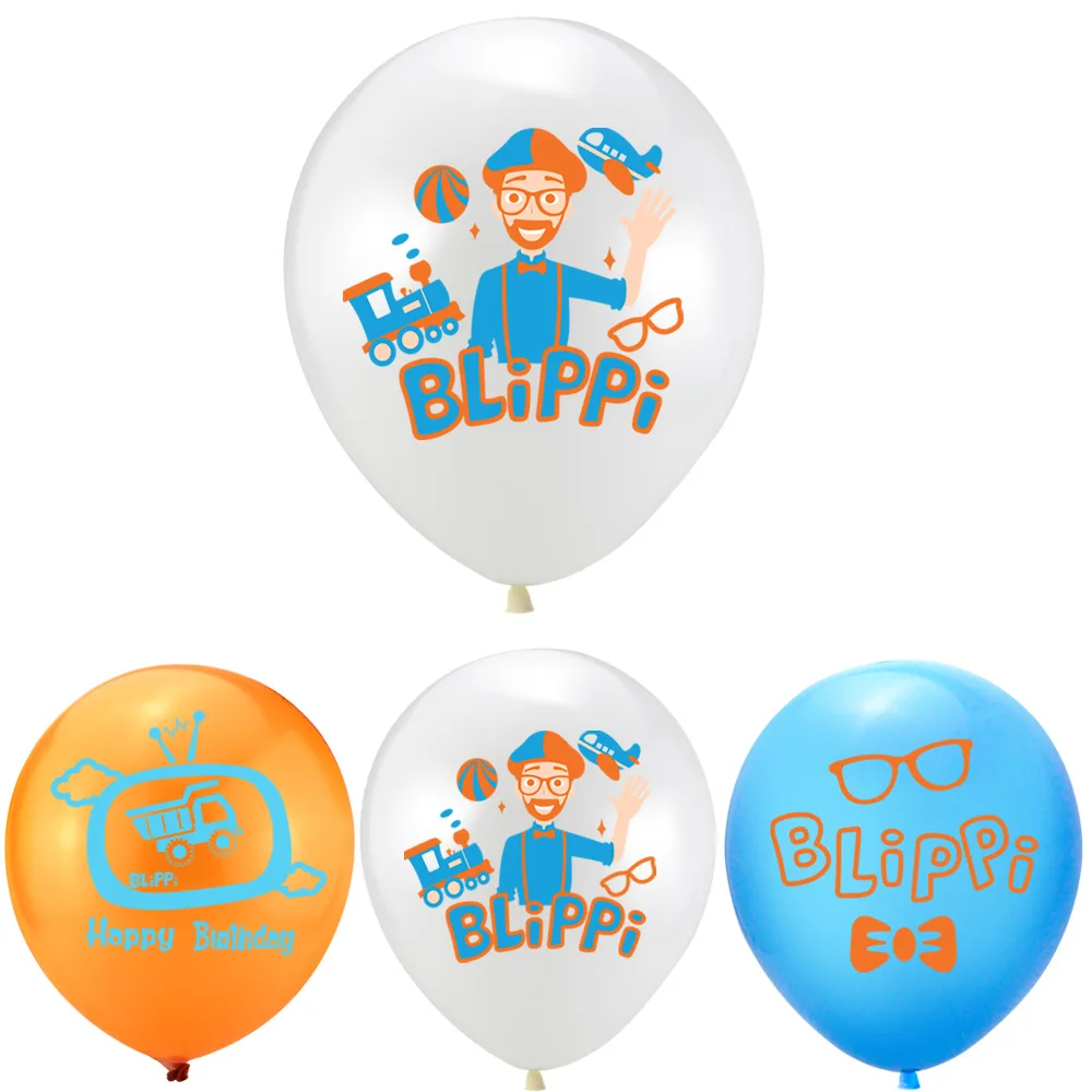 Blippi-Juego de decoraci&oacute;n para fiesta de cumplea&ntilde;os de ni&ntilde;os, Globos de aire para Baby Shower, pancarta de juguete, tarjeta de pastel, suministros de dise&ntilde;o para eventos-5