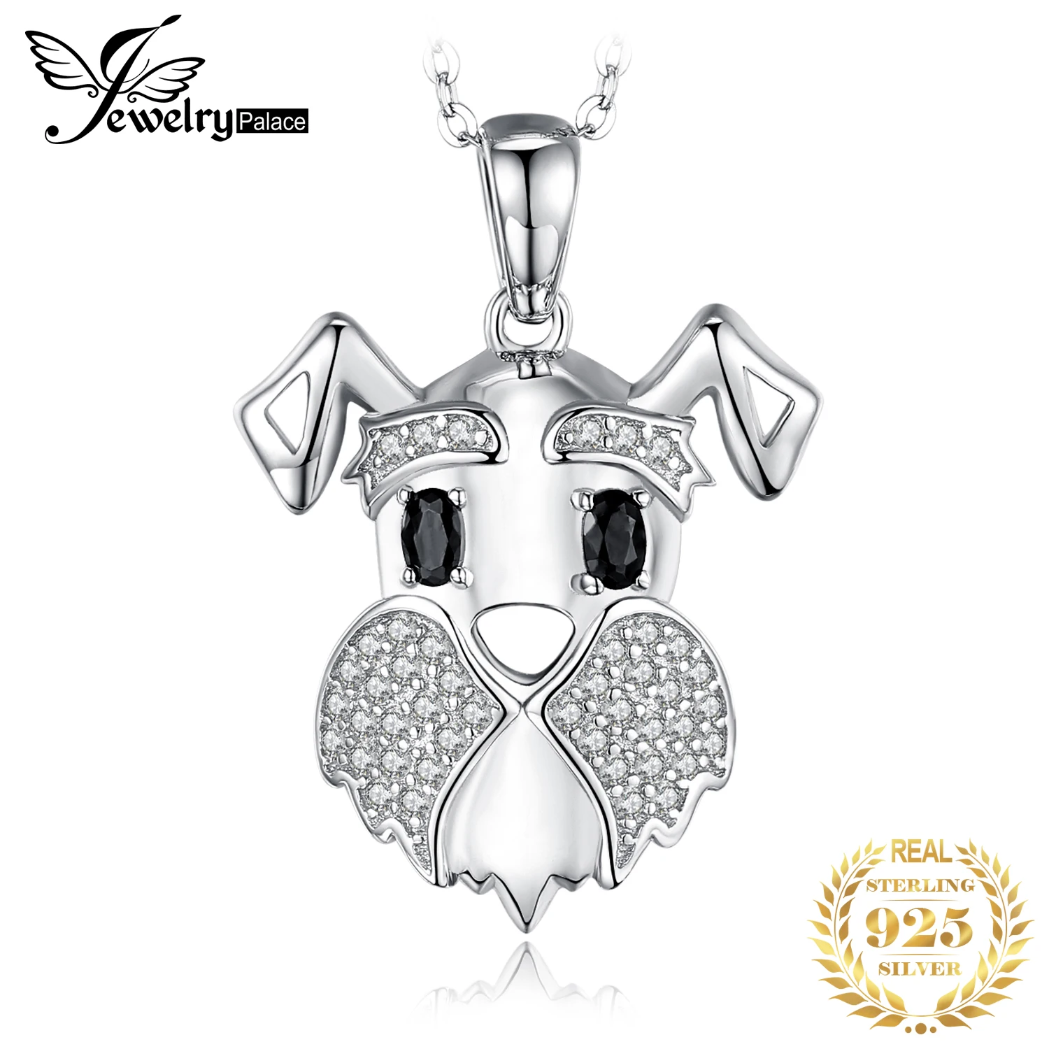 

Schnauzer Dog Natural Black Spinel Pendant Necklace 925 Sterling Silver Gemstones Choker Statement Necklace Women No Chain