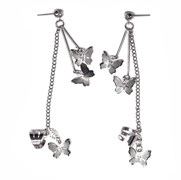 Серьги-клипсы для девушек холодный ветер цепь с плетением бабочка