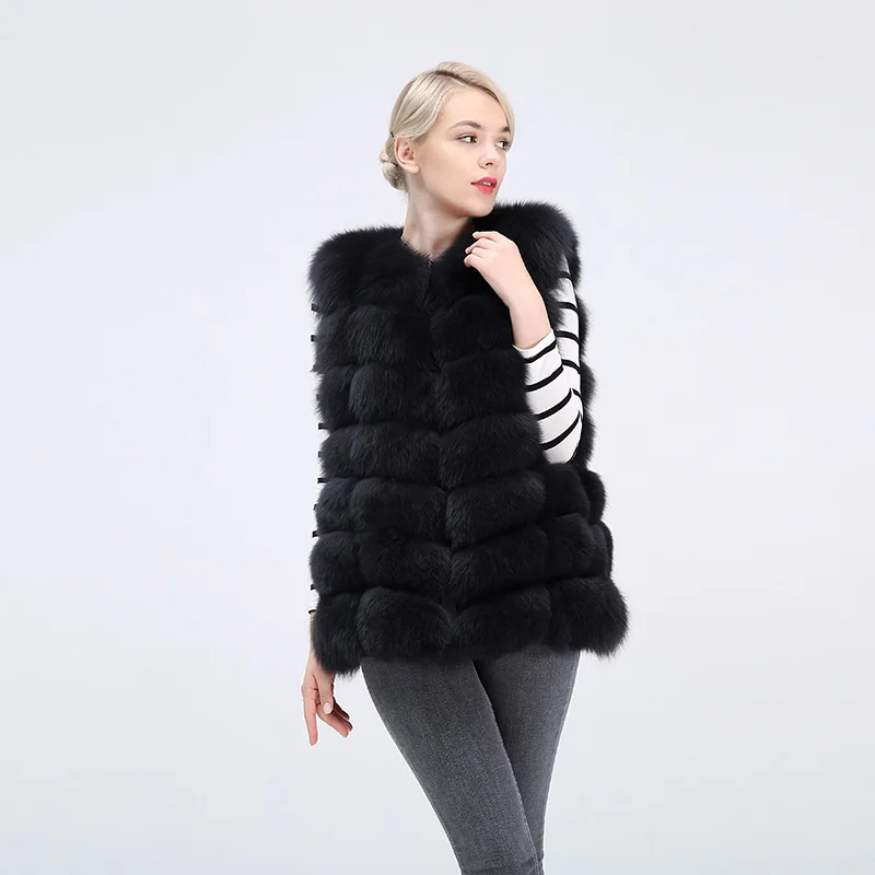 new real fox fur women's vest leather fashion luxury thick warm jacket jacket solid color fur vest women's coat
