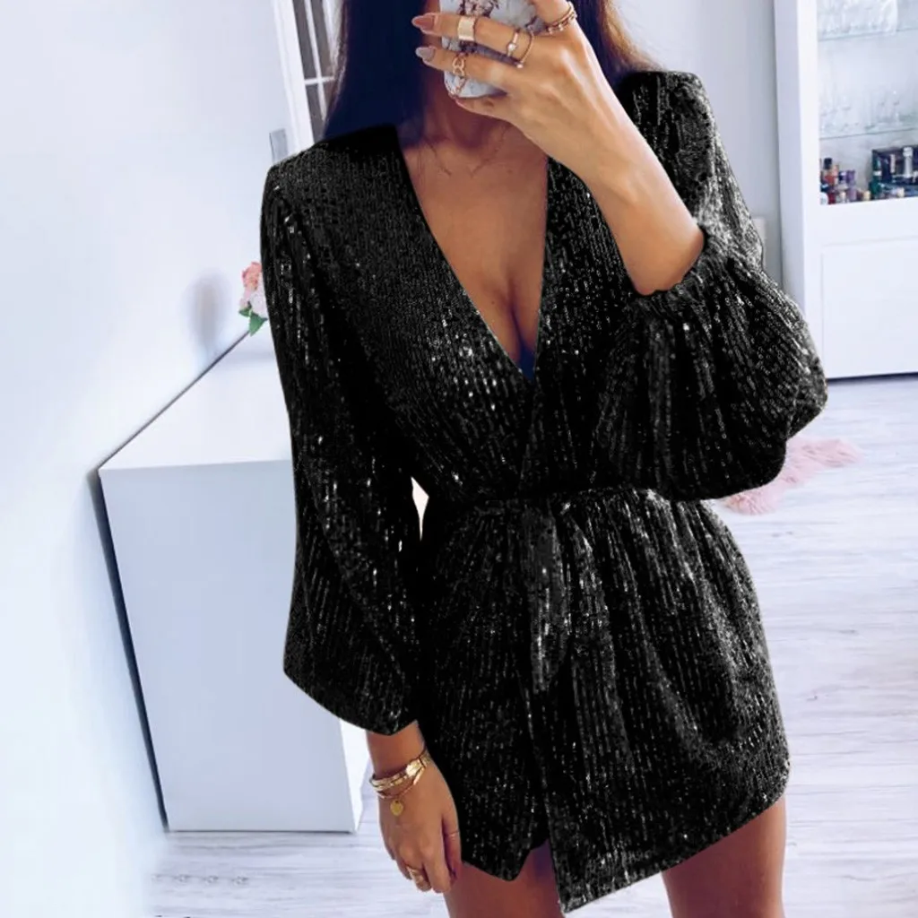 Винтажное летнее платье Womail женские блестящие однотонные мини платья с глубоким