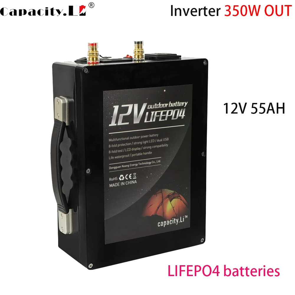 

12V lifepo4 lithium battery 55AH lithium iron phosphate battery pack spare marine battery outdoor AC220V inverter