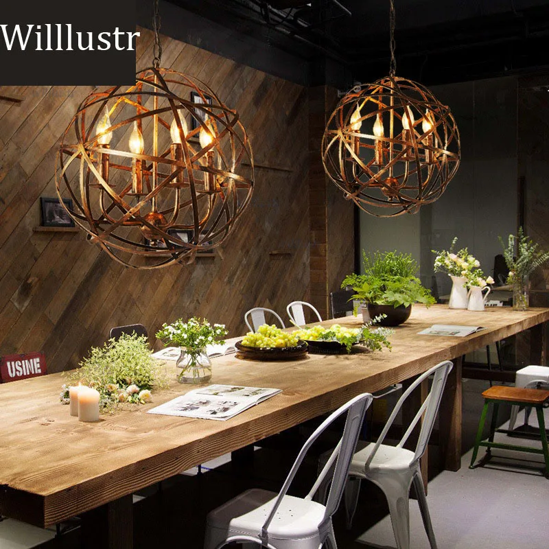 Kopen Industriële Ijzeren Hanglamp Loft Globe Suspension Lamp Hotel Restaurant Eetkamer Bar Winkel Brons Zwart Retro Verlichting