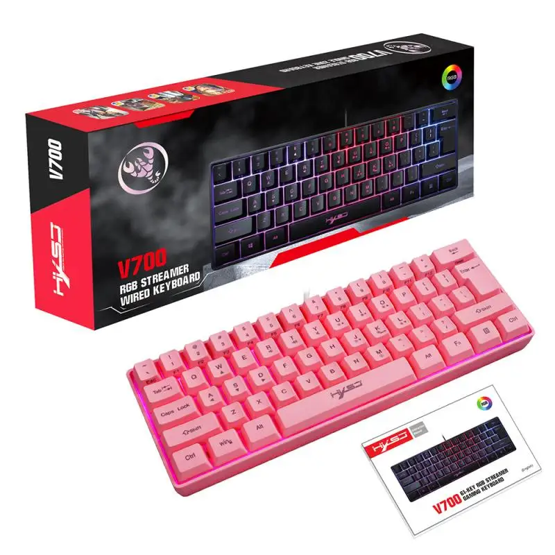 

V700 Gaming Membrane Keyboard RGB Light Mini Gaming Keyboard RGB Lighting 61-key Keyboard Multiple Shortcut Key Combinations