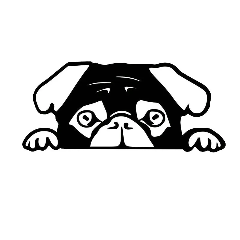 

15*7CM Peeking Pug Puppy Cut On Car Funny Stickers and Decals Motorcycle Vinyl Car Styling Waterproof and sunscreen
