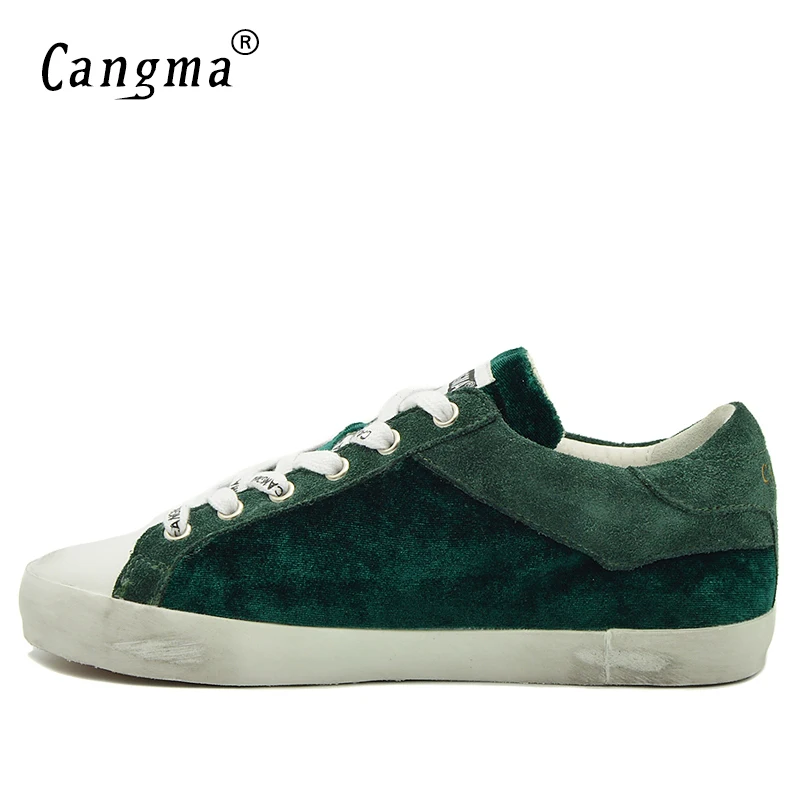 

CANGMA Luxury Brand Sneaker Women Casual Shoes Woman Lace-Up Green Flats Cow Suede Designer Female Vulcanized Shoes