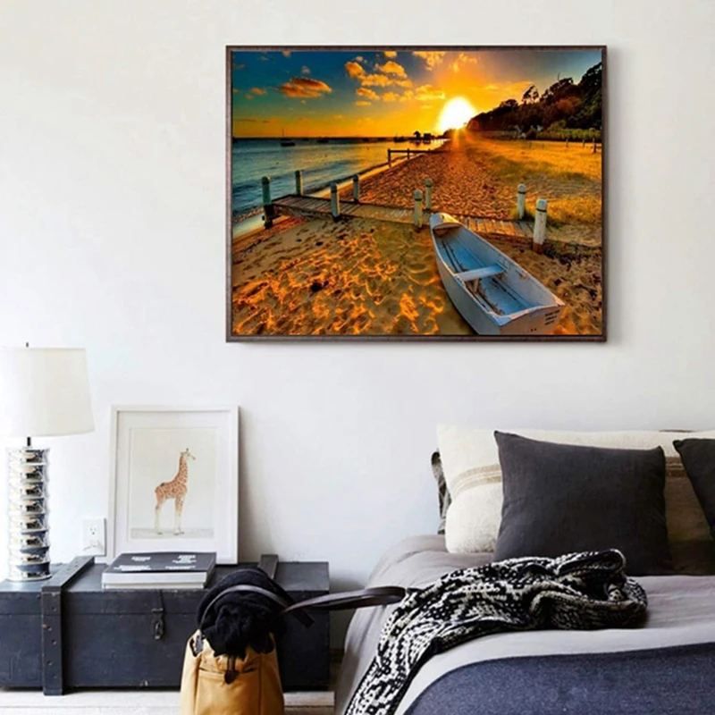 2 набора Алмазная картина по номеру набор полная вышивка-лодка и паром на закате