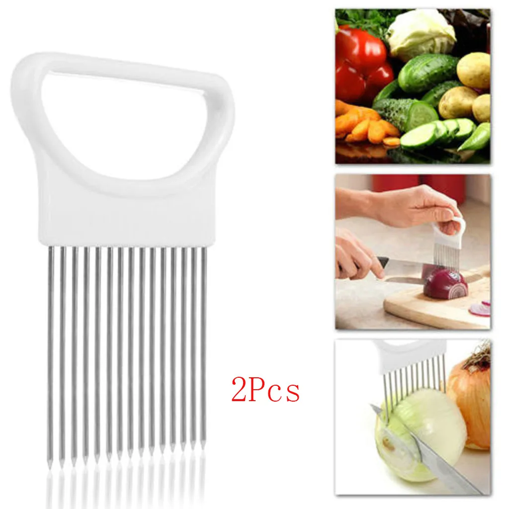 New Good Helper Kitchen tools Slicing Cutter Safe Fork Cozinha Cocina Utensilios Tomato Onion Slicer Cutting Aid Holder