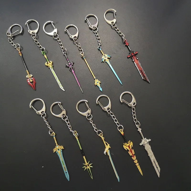 

6cm Anime Genshin Impact Sword Keychains Character Zhongli Venti Weapon Metal Keychain Skyward Blade Key Rings Gifts Collections