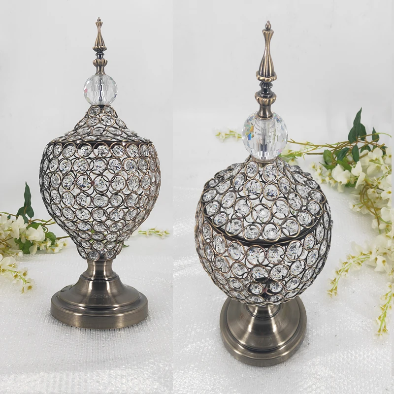 

Bronze European Crystal Glass with Lid Candy Jar Wedding Glass Container Creative Storage Tank Glass Crystal Jar Home Decorative