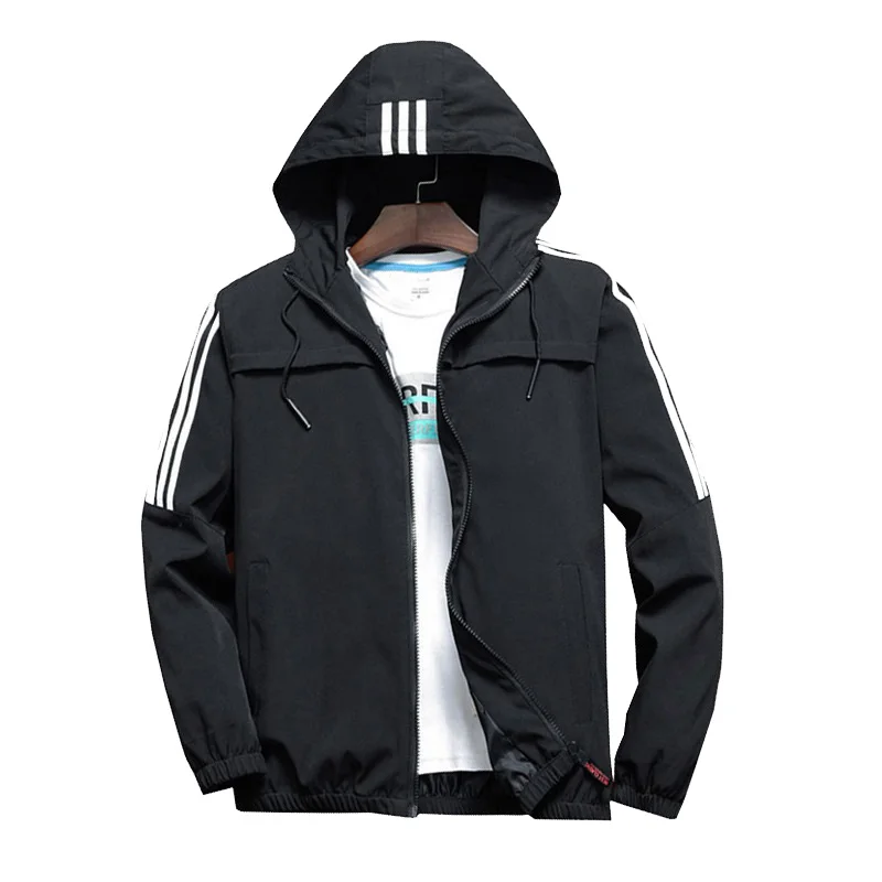 

Мужская повседневная куртка-бомбер в полоску, новая трендовая толстовка с капюшоном и Бейсбольным воротником, уличная одежда, пальто, Мужск...