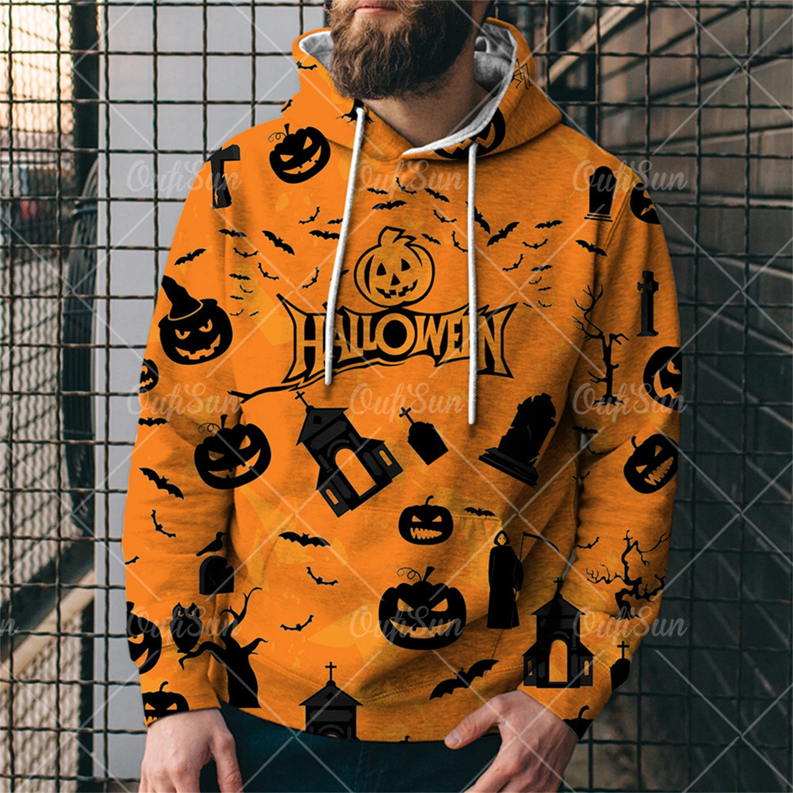 

Толстовка с капюшоном и принтом на Хэллоуин, Мужской пуловер с длинными рукавами и круглым вырезом, свободная дышащая Спортивная повседнев...