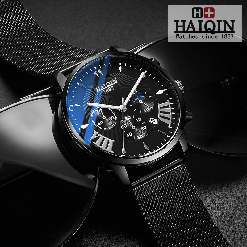 HAIQIN reloj hombre 2019 Топ бренд класса люкс мужские часы водонепроницаемые ультра тонкие