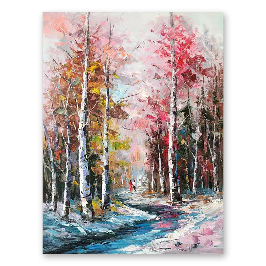 

Abstract Texture Birch Trees Picture 100% Hand-painted Knife Forest Scenery Oil Painting Wall Decor Art Modern Design Showpieces