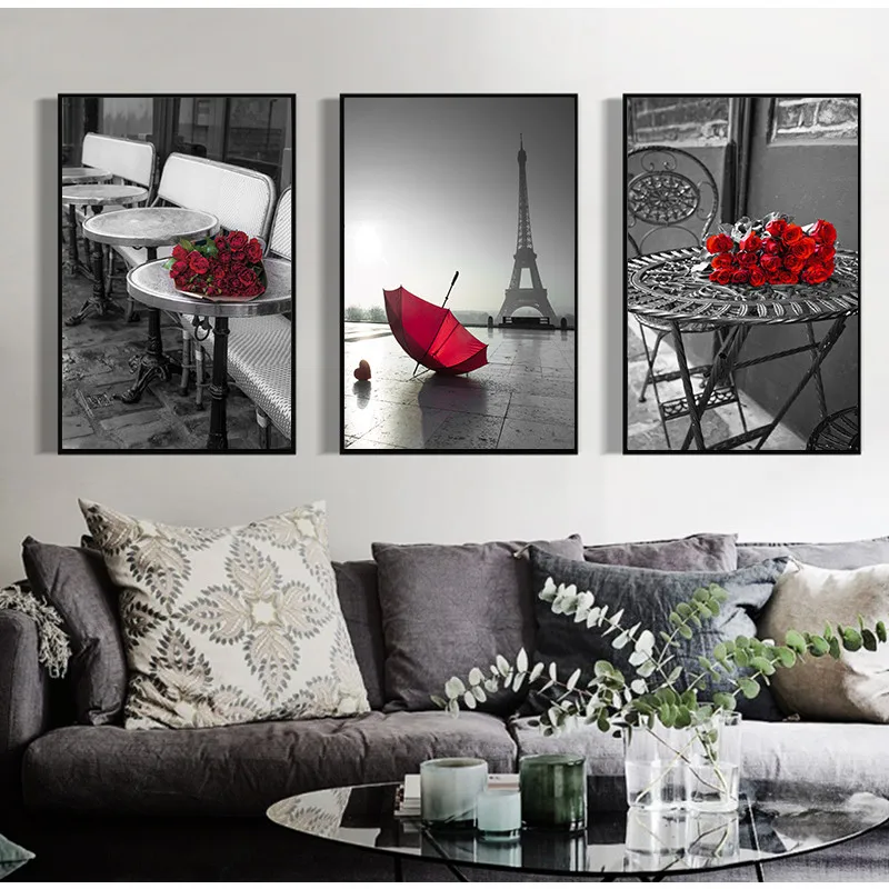 Красная роза цветок холст живопись пейзаж башня фотография стены для гостиной