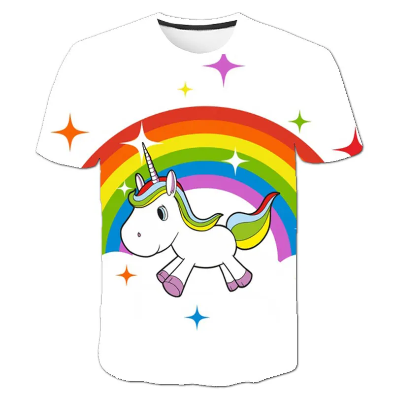 

Baby Girl Unicorn t-shirt Tops Baby Girl T-shirt Big Girls Tee Shirts Children Girl 4-14 Years Summer Short Sleeves 3D t shirt