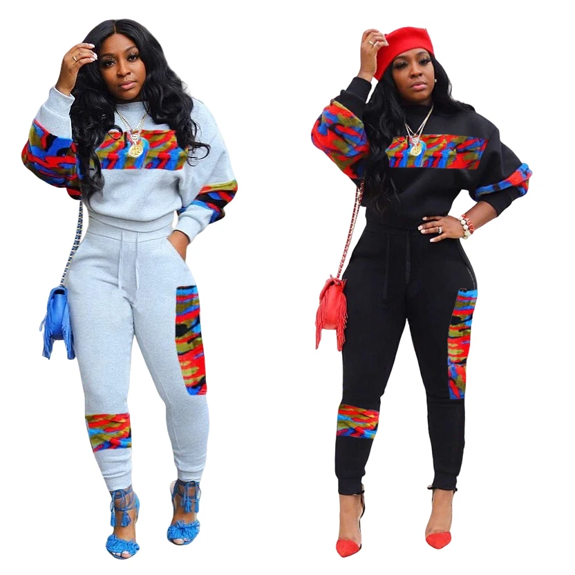 Зимний женский спортивный костюм комплект из топа с круглым вырезом и длинными