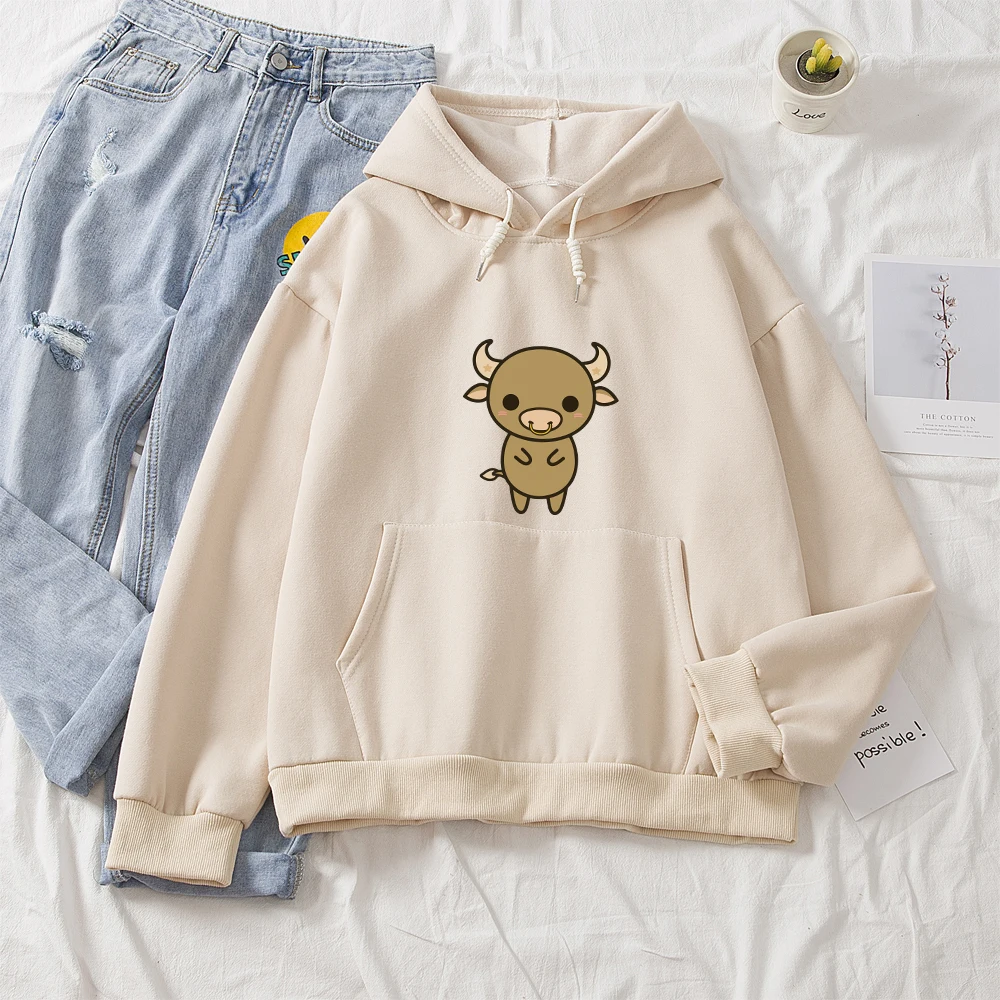 

Женский свитшот с капюшоном, хлопковая Толстовка Оверсайз в стиле Харадзюку, с принтом коровы и карманами, одежда для улицы на зиму