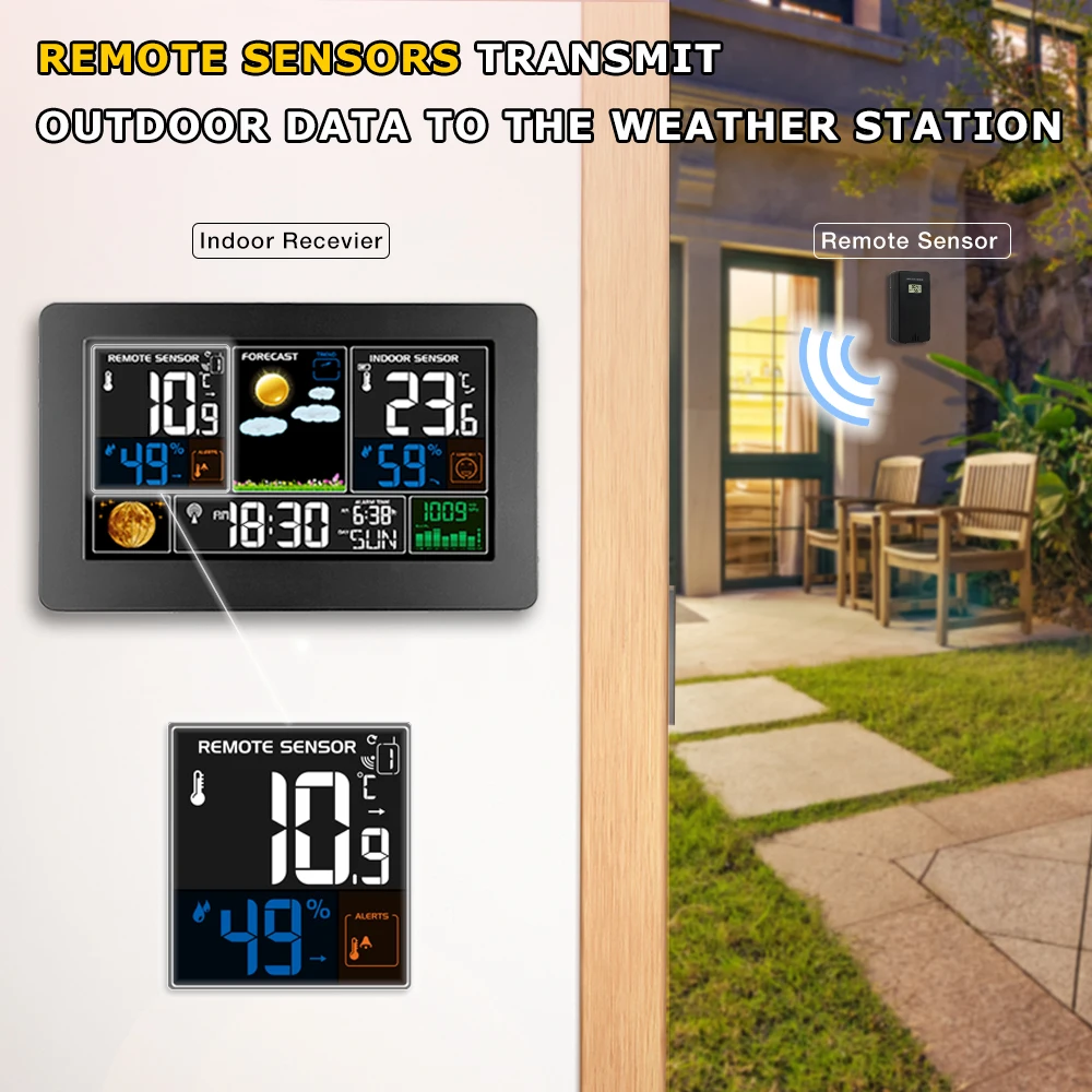 FanJu Weather Station Digital Wall Table Clock Alarm Indoor Outdoor Tempetature Humidity Barometer Wireless Remote Sensor | Инструменты