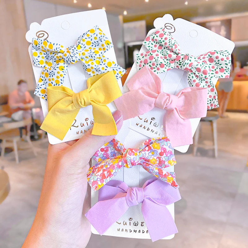 2 шт./компл. новые милые красочные заколки для волос с цветочным принтом и бантом