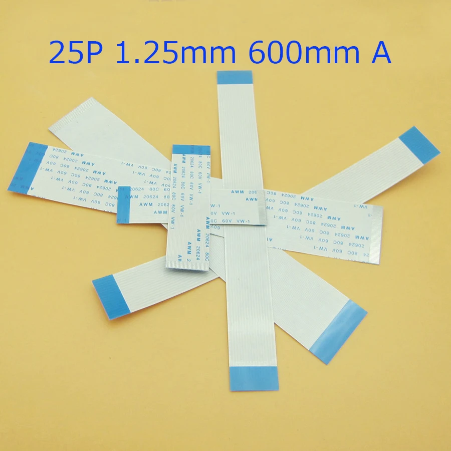 2pcs 25pin FFC FPC flat flexible cable 1.25mm pitch 25p type A Length 600mm Ribbon Flex Cable AWM 20624 80C 60V VW-1 | Обустройство