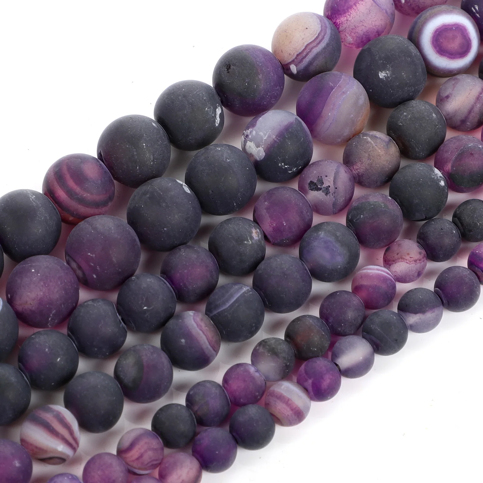 15 &quotнитевые бусины из натурального камня матовые фиолетовые полосатые Агаты