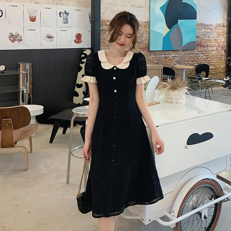 

women summer French long black dress 6273#